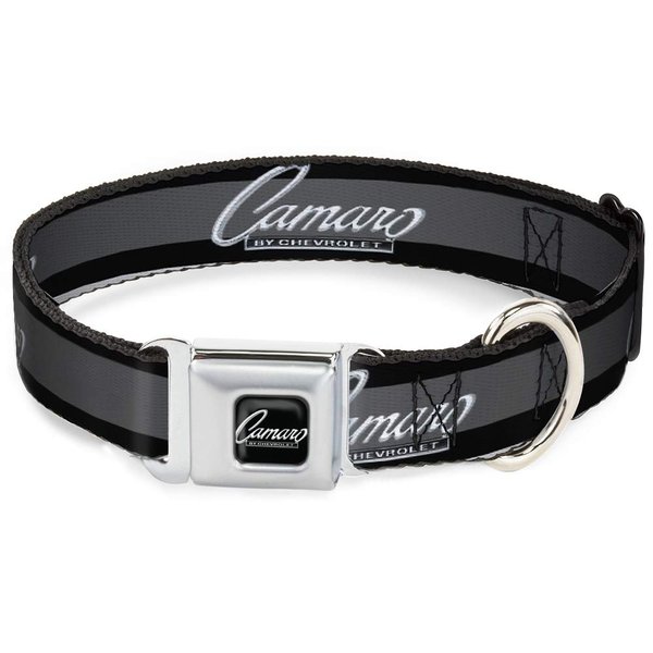 Dog Collar Seatbelt Buckle 1969 Camaro by Chevrolet Emblem Stripe Black Gray Silver 9 to 15 Inches 1.0 Inch Wide, Multicolor