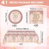 41Pcs 70th Birthday Decorations, Rose Gold Birthday Party Supplies Include 20Pcs Plates 20Pcs Napkins and 1Piece Tablecloth, Sweet Seventy Year Old Birthday Party Tableware for Girl Ladies Women