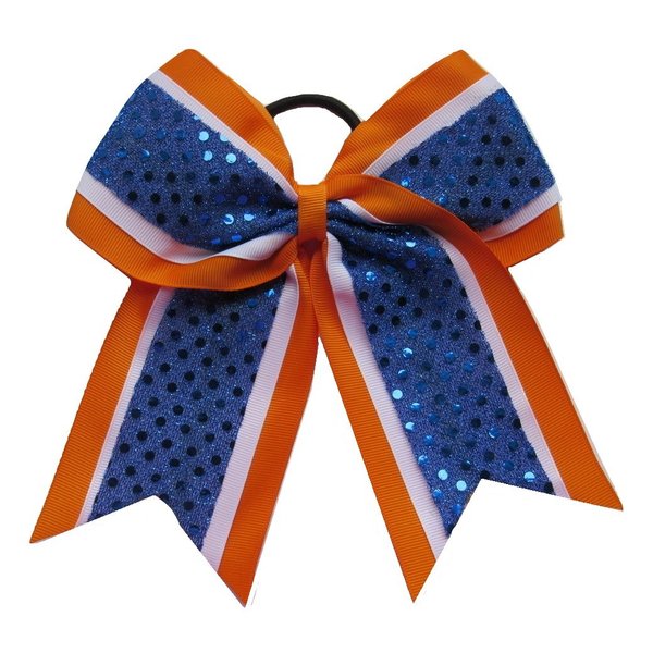 New "CONFETTI DOTS Orange Blue" Cheer Bow Pony Tail 7 Inch Girls Hair Bows Cheerleading Dance Practice Football Games Competition Birthday Grosgrain Ribbon