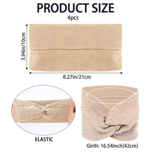 Sliverdew 4 PCS Rhinestone Stretch Headbands for Women,Boho Womens Headbands with Crystal Soft Breathable Stretch Wide Head Wrap Elastic Turban for Black Women Head Bands Hair Scarfs for Yoga,Running