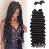 Deep Wave Bulk Braiding Hair Bundles - 25% Human Hair Mixed Hair Bundles For Human Braiding Hair No Weft 160g (1 Pack—2 Bundles) Boho Braids Wet and Wavy Synthetic Hair Extensions(20 Inch, 1B)