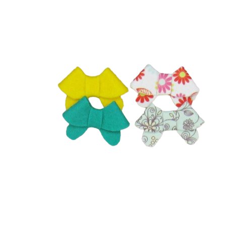 Set of 4 felt bows yellow, green and floral (Alligator Clip Right)