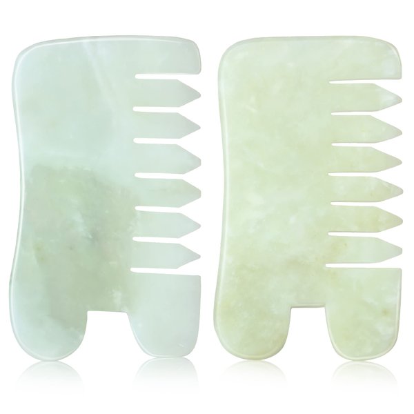 BBTO 2 Pcs Jade Comb Massage Guasha Comb Guasha Scraping Scalp Comb Birthing Comb for Labor Pain Multifunctional Handheld Head and Massage Tools for Head Caring, Relax Birth(Classic Style)