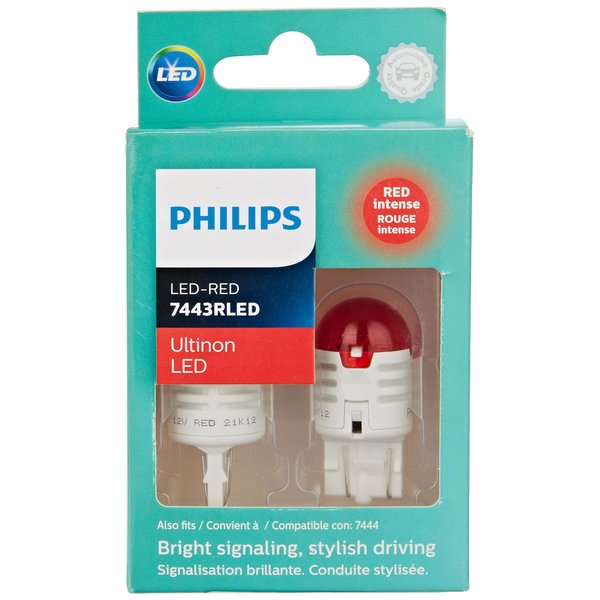 Philips Automotive Lighting 7443RLED Ultinon LED Bulb (Red), 2 Pack
