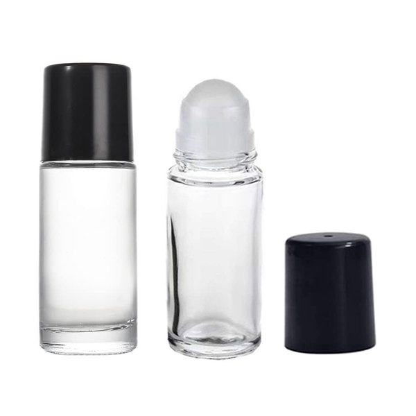 2Pcs 50ml/1.7oz Clear Glass Deodorant Roller Bottle with Plastic Roller Ball & Black Lid Deodorant Bottles Essential Oil Roller Bottles Empty Deodorant Container for Essential Oils Deodorant