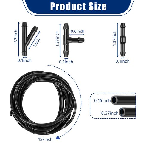 Gseigvee 30 PCS Car Windshield Washer Hose Kit, 13.1Ft/4M Washer Fluid Hose, I-Type Y-Type T-Hose Connector for Connecting Car Water Pumps and Nozzles, Universal Fitting for Most Cars (Black)