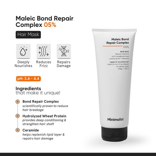 Minimalist Hair Mask for Damaged Hair & Frizzy Hair | After Shampoo | Maleic Bond Repair Complex 5% | Transglutaminase, Amino Acids & Ceramides | For Women & Men | 7.05 Oz/200 gm