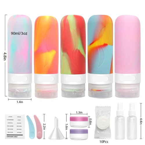 HEYMKGO 24 Pack Travel Bottles Set for Toiletries with Bag Label Tsa Approved 3oz Silicone Travel Containers Leak Proof Shampoo and Conditioner Bottles Jars Kit