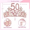 DORADREAMDEKO 50th Birthday Sash and Tiara for Women - Fabulous Glitter Sash + Leafs Rhinestone Pink Premium Metal Tiara for Her, 50th Birthday Gifts for 50 Party