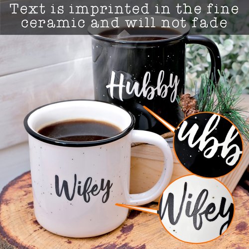 MAINEVENT Wifey Hubby Mugs Set of 2 Coffee Mug 11 Ounce, Bride Groom Mug Set Wedding Gift to Give, Couples Coffee Mug Set Quote, Newlywed Coffee Mug Gift Set, Mr Mrs Mugs for Married Couple