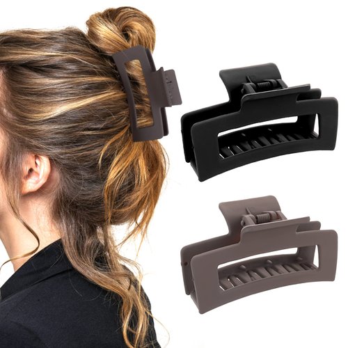 WLLHYF 2 Pieces Square Claw Clips 3.5 Inch Matte Non-slip Hair Clamps Medium Hair Claw Clips Fashion Strong Hold Banana Clips Thick Thin Hair Styling Accessories for Women Girls