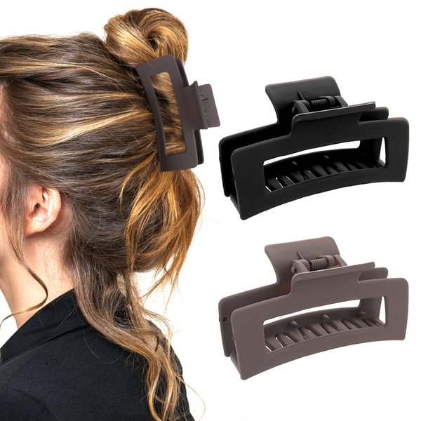 WLLHYF 2 Pieces Square Claw Clips 3.5 Inch Matte Non-slip Hair Clamps Medium Hair Claw Clips Fashion Strong Hold Banana Clips Thick Thin Hair Styling Accessories for Women Girls