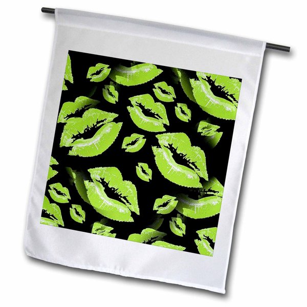3dRose Two Kisses Collided Lip Smacking Lime Colored Lips Pattern - Flags (fl_357223_1)