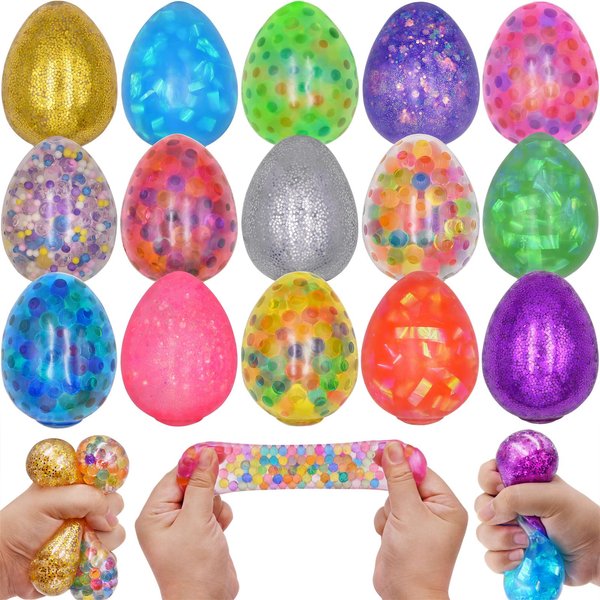 Eavotoy 15 Pack Easter Eggs Stress Balls Squishy Toys Squeeze Ball Toys for Easter Egg Hunt Easter Basket Stuffers Party Favors Gifts