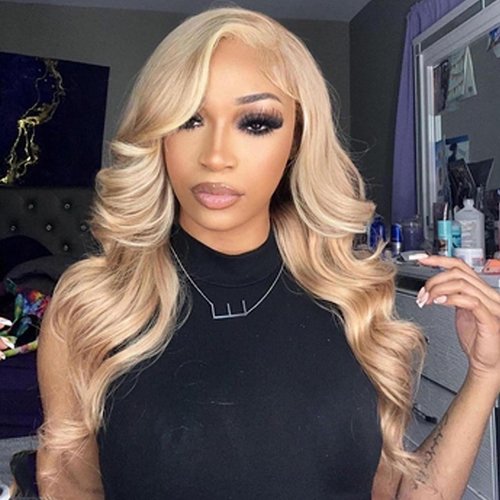 AFBeauty Platinum Blonde Wig Lace Front Wigs Pre Plucked Long Highlight Blonde Body Wave Colorful Wig for Women Loose Wavy Glueless Lace Wig Colored Synthetic Heat Resistant Fiber White 24 Inches