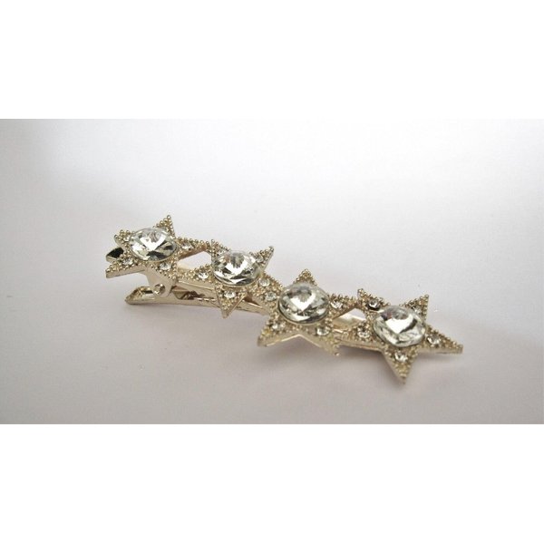 Generic Silver and light gold tone crystal stars alligator hair clip for fine thin hair