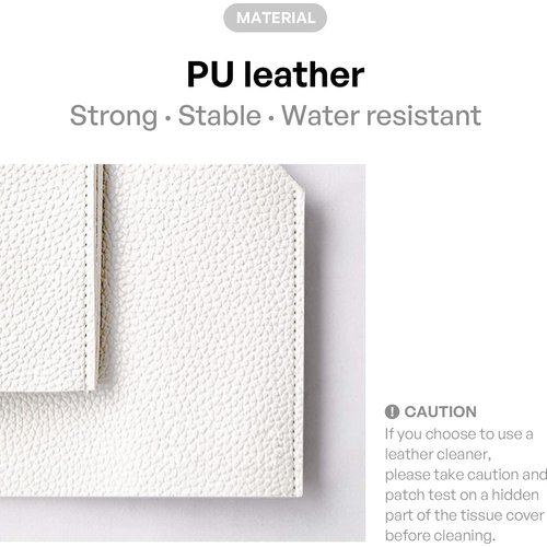 Carrotez Tissue Box Cover, Refined Modern PU Leather Square Holder - Decorative Holder/Organizer for Bathroom Vanity Countertop, Night Stands, Office Desk & Car 5"X5"X5" White