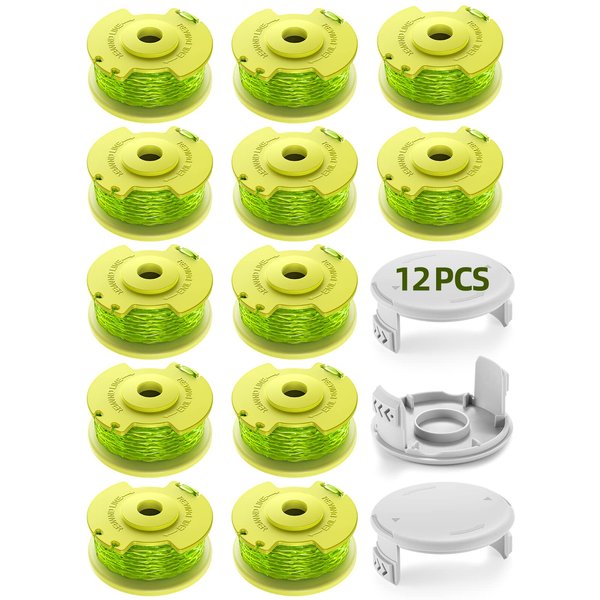 YWTESCH Trimmer String for Ryobi One Plus+ AC80RL3,11 FT/0.080-Inch，Spool Replacement Compatible with Ryobi 18v, 24v, and 40v Cordless Trimmers (12 Pack Trimmer Line & 3 Pack Trimmer Cap)