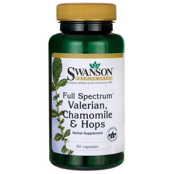 Swanson Valerian, Chamomile '&' Hops - Full Spectrum Herbal Supplement Promoting Relaxation '&' Comfort - Natural Formula Supporting Mind '&' Body Wellness - (60 Capsules)