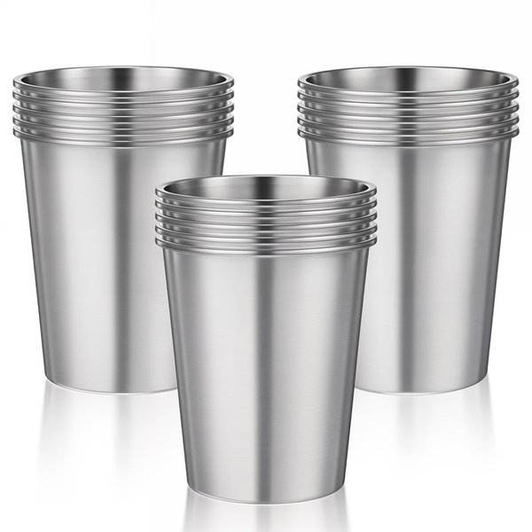 JOUTYFOR 15 Pieces 8 oz Stainless Steel Pint Cups Unbreakable Water Tumblers Stackable Metal Mint Julep Cups Reusable Metal Glasses for Kids Travel Outdoor Camping Activities Home