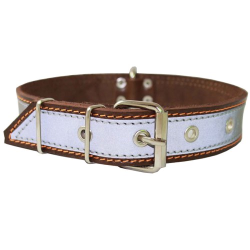 Genuine Leather Reflective Dog Collar 25" Long 1.5" Wide Brown Fits 17"-22" Neck