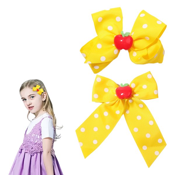 Back to School Hair Clips Bow Hair Clips for Women Yellow Apple Bows Claw Clips Design Cute Hair Accessories for Styling Non-Slip Hair Clips Decorations 2PCS