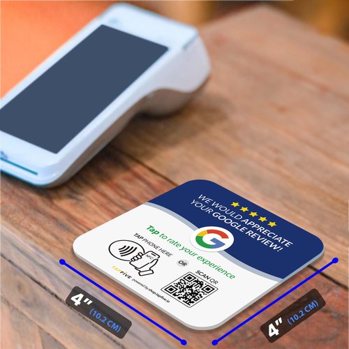 Tap Google Review Plate (5-Pack) by TapFive - Tap for Instant Reviews - All Phones Compatible - Reusable Smart Tap NFC & QR - 4"x 4" - DigiFeel & Zappy Fast - Mount Anywhere 3M Adhesive (5 Plates)