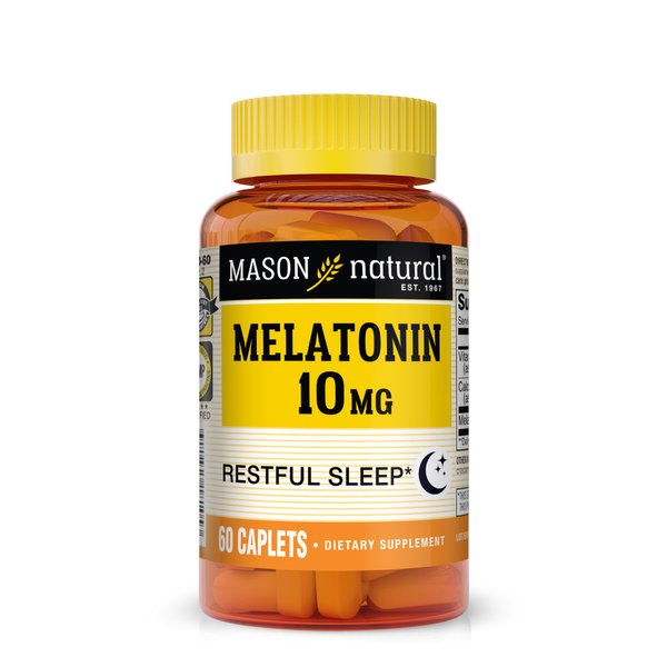 Mason Natural Melatonin 10 mg with B6 and Calcium - Natural Sleep Aid, Supports Healthy Sleep & Rest, 60 Caplets