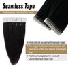 Tape in Hair Extensions Human Hair Double Stitched Jet Black Invisible Tape in Hair Extensions 16 inch Seamless Tape ins 20pcs 50g Tape on Real Human Hair Extensions Thick Ends