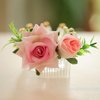 Fangsen Wedding Pink Flower Hair Comb Clips Wedding Floral Headpiece Hair Accessories for Brides and Bridesmaids
