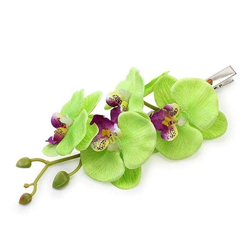 2PCS Hawaiian Orchid Flower Hair Clips Flowers Alligator Clips Hairpins Holiday Travel Wedding Decoration Hair Accessories For Women Lady Bridal (Green)