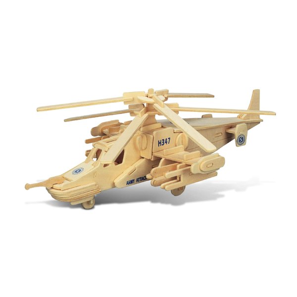 Puzzled 3D Puzzle Black Shark Helicopter Wood Craft Construction Model Kit, Educational DIY Wooden Toy Assemble Model Unfinished Crafting Hobby Army Puzzle, Build & Paint for Decoration 84 Pieces Pack