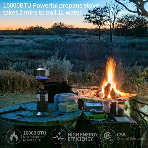 GASPOWOR Camping Propane Stove, Single Burner Propane Stove, Portable Bottletop Backpacking Stove,10000BTU Camp Gas Stove kit for Outdoor Cooking, include a USB Windproof Ligther (Fuel not included)