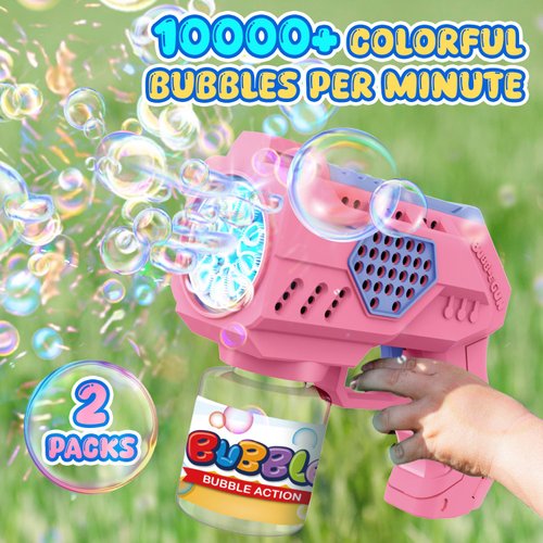Eaglestone Bubble Guns for Toddlers 2 Packs, LED Light Automatic Bubble Machine Gun for Kids 4-8, Bubble Toys with Bubble Solution,Bubble Gun Blaster Party Favor, Summer Outdoor Toys Birthday Gift