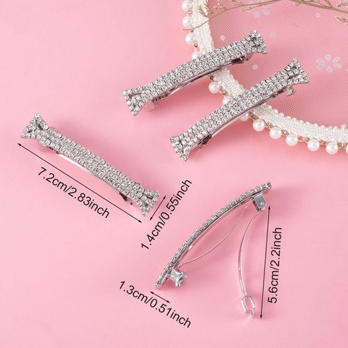 CHANZET Rhinestone Hair Barrettes Clips 4pcs, Sparkly Crystal Hair Clip Silver, Small Bling Diamond Hair Clips Barrettes for Women Thin Hair, Fancy Ponytail Holder Hairpin Hair Accessories for Girls