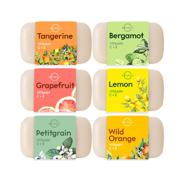 O Naturals 6 PCS Citrus Natural Bar Soap - Organic Soap Bar w/Essential Oils - Vitamin E Oil Soap - Moisturizing Body Wash & Hand Soap - Natural Soap for Men & Women - Bath Gift Set for Women - 4oz