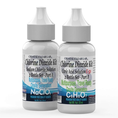 Crystal Clear Lab Chlorine Dioxide - 2 Oz Citric Acid Solution in Distilled Water (2 Bottles)