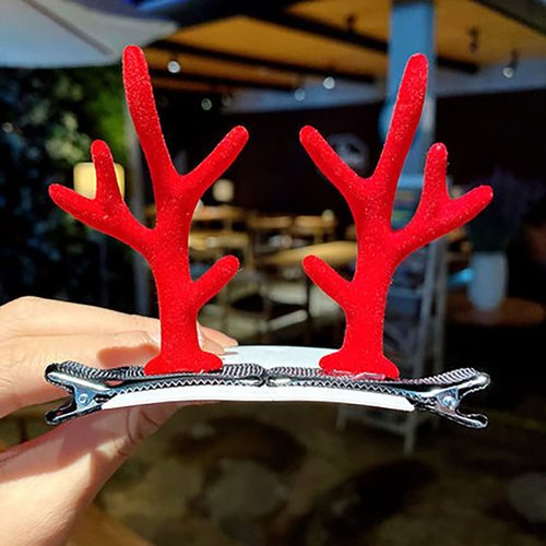Florry Christmas Reindeer Antlers Cute Hair Clips Deer Antler Barrettes Holiday Xmas Elk Ears Hairclips Girls Hair Accessories for Christmas Party (Red)