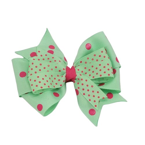 Green and Pink Dots Hair Bow
