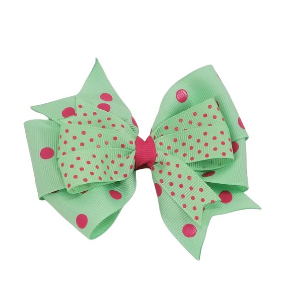 Green and Pink Dots Hair Bow