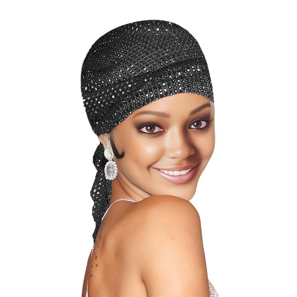 AUZOEYTOYK Rhinestone Mesh Headband 1920s Beaded Cap Belly Dance Cap Gatsby Themed Party Nightclub Headwrap Rave Headpiece