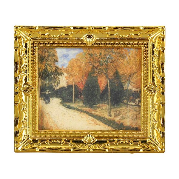 MAGT Dollhouse Oil Painting, 1:12 Dollhouse Miniature Golden Frame Wall Picture Decoration Accessories for Home Decor