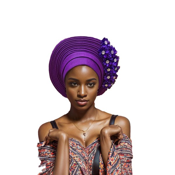 JRZXTWL African Head Wraps Fashion Headbands Stones ASO Oke Auto Gele Headtie Already Made Women's Hats Caps for Wedding Party. (purple, Standard)