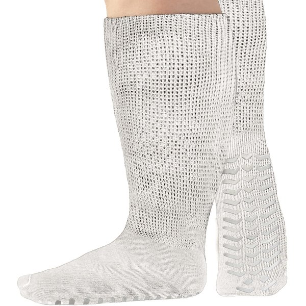 M.B. Leaf Extra Wide Socks for Swollen Feet, Extra Wide Bariatric Socks, Non Slip Cast Sock, Diabetic Edema Socks, Hospital (White)