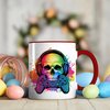 Skull Gamer Design Ceramic Mug, 11oz Coffee Cup with Colorful Headphones and Gaming Controller Theme, Fun Gift for Video Game Lovers, Unique Reusable Eco-Friendly Mug for Hot Beverages, Tea, Milk