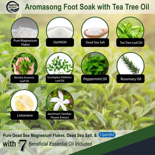 Aromasong Tea Tree Foot Soak Treatment with 7 Essential Oils - OptiMSM - Eucalyptus Oil with Dead Sea Salt 14 OZ.