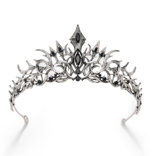 SWEETV Halloween Crown-Vines of the Underworld, Gothic Crown Pageant Tiara for Women, Queen Tiaras and Crowns, Black Rhinestones Queen Crown, Silver Crowns Headpiece, Eternal Darkness