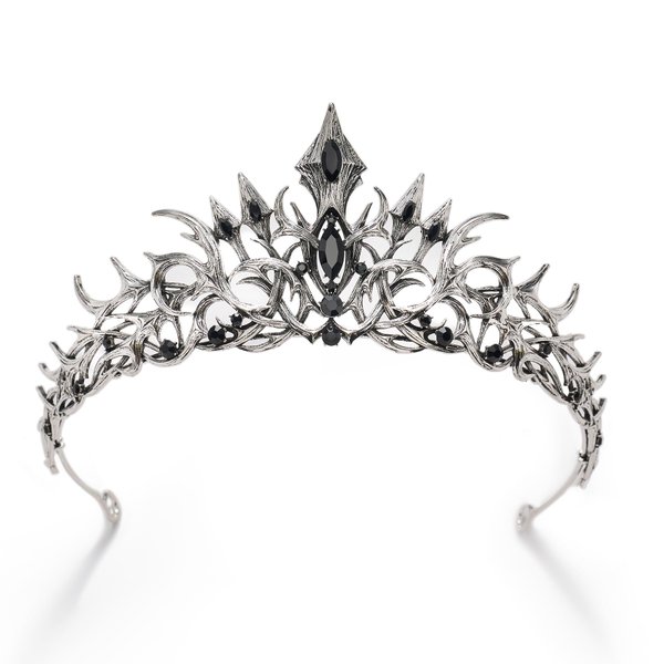 SWEETV Halloween Crown-Vines of the Underworld, Gothic Crown Pageant Tiara for Women, Queen Tiaras and Crowns, Black Rhinestones Queen Crown, Silver Crowns Headpiece, Eternal Darkness
