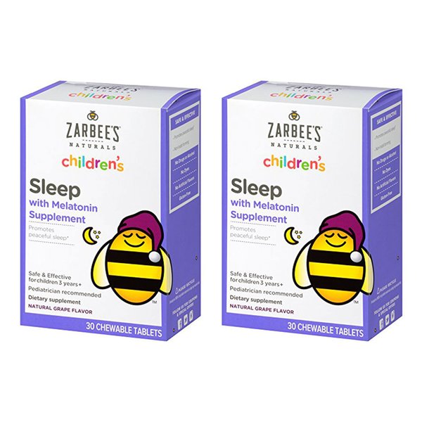 Zarbee's Naturals Children's Sleep Melatonin Supplement Chewable Tablets Grape Flavor - 30 ct, Pack of 2
