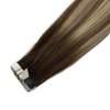 FUBILI Tape in Human Hair Extensions Real Human Hair Brown Fading to Blonde Mix Brown Hair Extensions for Women 40g 12 Inch